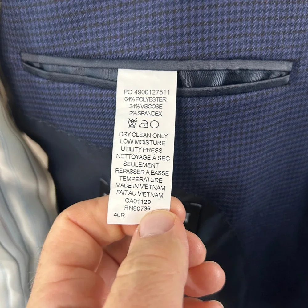 Lauren Ralph Lauren 40R Sport Coat Blue Houndstooth Two Button Lined Vented